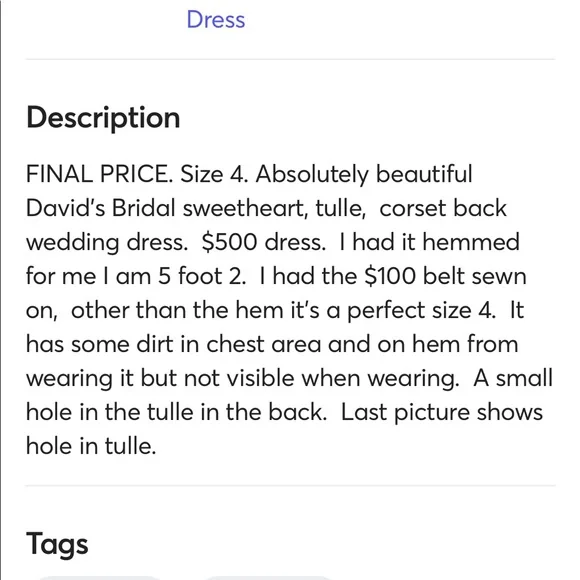 Davids Bridal corset back wedding gown - Picture 10 of 11